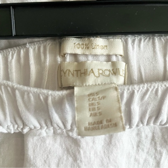 Cynthia Rowley White 100% Linen Wide-Leg Cropped Boho Pull On Elastic Pants S - Picture 5 of 5